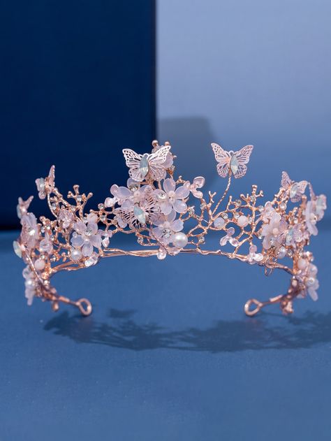 Rose Gold Basics,Casual,Elegant,Glamorous,Romantic,Preppy,Boho,Gorgeous-Luxury Collar  Zinc Alloy  Tiaras Embellished   Wedding & Event Fairy Wedding Crown, Headpiece Jewelry Wedding, Fairy Head Piece, Fairy Headpiece Diy, Fairy Wedding Hair, Fantasy Headpieces, Butterfly Quinceanera Theme, Rose Gold Bridal Headpiece, Quince Crown