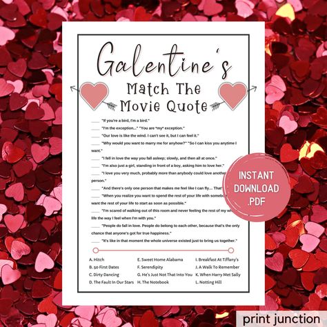 Galentines Day Games, Galentines Party Printable, Guess The Movie Quote Game, Chick Flick, Rom Com, Valentines Day Game, Instant Download Ladies Christmas Party, Girls Night Games, Galentines Day Ideas, Chick Flick, Guess The Movie, Candy Games, Christmas Games For Kids, 50th Anniversary Party, Girls Night In