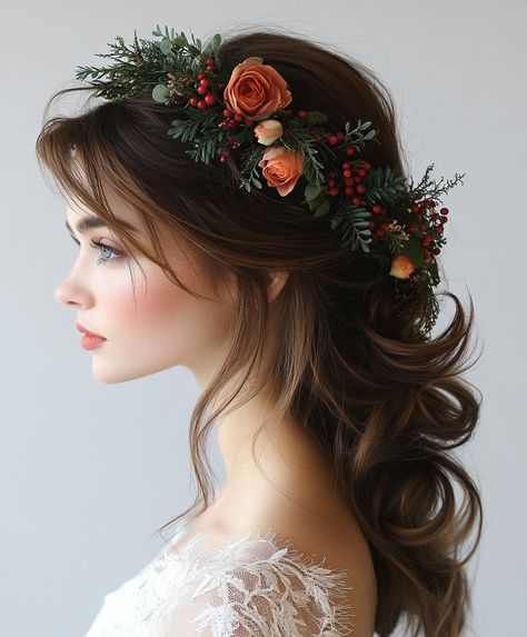 Christmas Crown Hairstyle: Vibrant Flower Crown Crown Hairstyle, Dp Ideas, Holiday Updo, Christmas Crown, Sparkly Hair Accessories, Self Belief, Christmas Hairstyles, Barbie Princess, Gorgeous Christmas