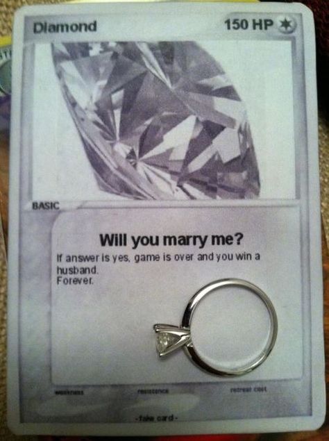 such a unique idea! Nerdy Wedding, Ways To Propose, Epic Fail, Nerd Love, Wedding Proposals, Marriage Proposals, Like A Boss, Pokemon Cards, Marry Me