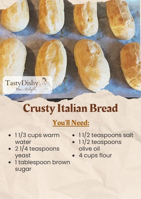 Crusty Italian Bread Recipe, Italian Loaf, Italian Bread Recipe, Crusty Italian Bread, Easy Biscuit, Crusty Rolls, Homemade Bread Recipes Easy, Homemade Bread Easy, Artisan Bread Recipes