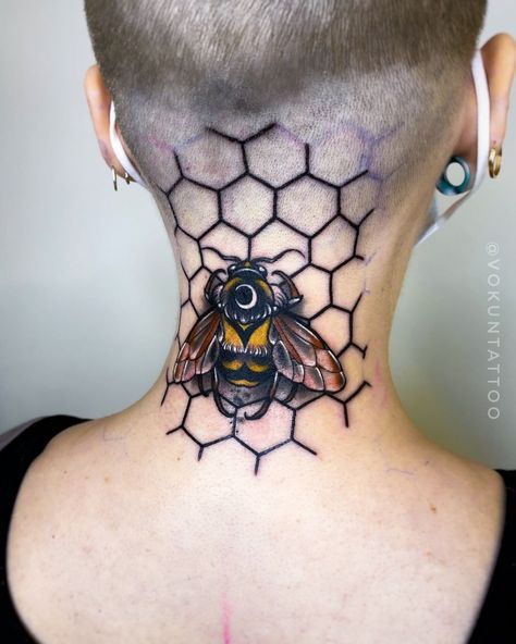 Bee Neck Tattoo, Bee Tattoo Manchester, Bee Tattoo Meaning, Bee And Flower Tattoo, Queen Bee Tattoo, Small Bee Tattoo, Honey Bee Tattoo, Honeycomb Tattoo, Hero Tattoo