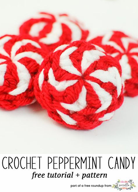 Crochet this easy peppermint candy amigurumi christmas ornament from Petals to Picots from my free crochet christmas ornaments roundup! Diy Crochet Ornaments, Peppermint Candies, Christmas Crochet Patterns Free, Christmas Crochet Pattern, Peppermint Christmas, Crochet Santa, Crochet Christmas Decorations, Crochet Ornaments, Free Candy