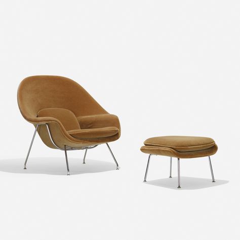 EERO SAARINEN, Womb chair and ottoman | Wright20.com Eero Saarinen Furniture, Eero Saarinen Chair, Saarinen Chair, Saarinen Womb Chair, Interior Design History, Womb Chair, Montana Furniture, Vitra Design, Scandi Design