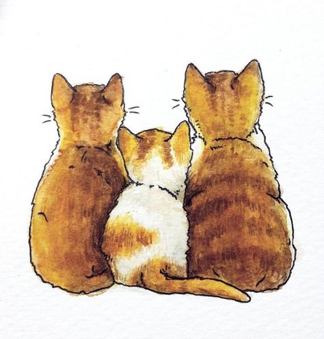 Two Cats Watercolor, Cat Drawing Watercolor Paintings, Cat Watercolor Art, Kitten Illustration Cute, Cat Watercolor Illustration, Cat With Kittens Drawing, Watercolour Cats Painting, Cat And Kitten Drawing, Cats And Kittens Drawings