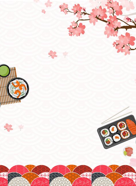 Sushi Background, Sushi Cartoon, Graduation Cartoon, Restaurant Japanese, Hotel Poster, Menu Background, Spring Cartoon, Spring Template, Traditional Illustration