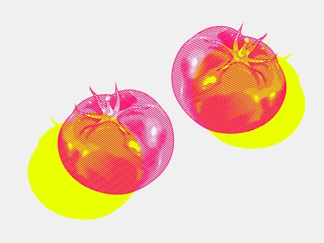 Tomatoes by Nadzeya Makeyeva on Dribbble Graphic Design Vegetables, Tomato Graphic Design, Tomato Graphic, Tomato Illustration, Risograph Design, Food Collage, Food Graphics, Veggies And Fruits, Food Icon