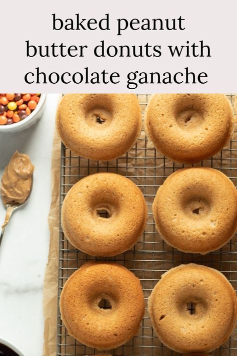 Cake Donuts Baked, Peanut Butter Glaze, Mini Donut Recipes, Homemade Donuts Recipe, Butter Glaze, Reese's Pieces, Healthy Donuts, Baked Donut Recipes, Donuts Recipe