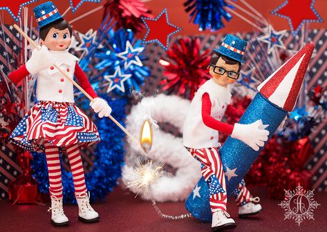 Elf on ths Shelf celebrates Fourth of July Christmas In July Elf On The Shelf, National Friendship Day, Friendship Symbols, The Fourth Of July, Felt Baby, Happy Earth, Bbq Party, Grandma And Grandpa, Rainbow Flag