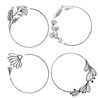 Premium Vector | Hand drawn floral frame set Circle Drawing Ideas Simple, Wren Tattoo, Floral Wreath Drawing, Frame Doodle, Dmc Palette, Flower Icon, Framed Tattoo, Free Wedding Invitation Templates, Boho Tattoos