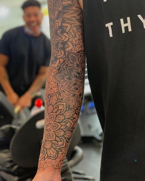 Black Cloud Tattoo, Room Tattoo, Mandala Arm Tattoos, Bicep Tattoo Men, Pattern Mandala, Dotwork Tattoo, Cloud Tattoo, Elbow Tattoos, Intricate Tattoo