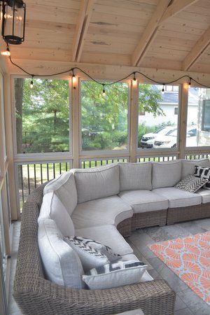 Screened In Porch With Sectional, Cape Cod Screened In Porch, Cozy Screened In Porch Ideas, Screened In Porch Lighting, Screened In Porch With Tv, Screened In Back Deck, Simple Screened In Porch, Screen Porch Addition, Screened Porch Addition