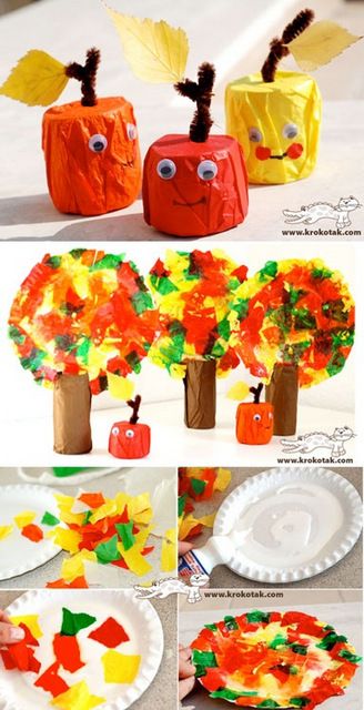 Bricolages d'automne avec des rouleaux de papier - Wooloo Apple Garland, Fall Crafts For Toddlers, Diy Paper Christmas Tree, Paper Apple, Tissue Paper Craft, Tissue Paper Crafts, Fall Trees, Easy Fall Crafts, Halloween 20