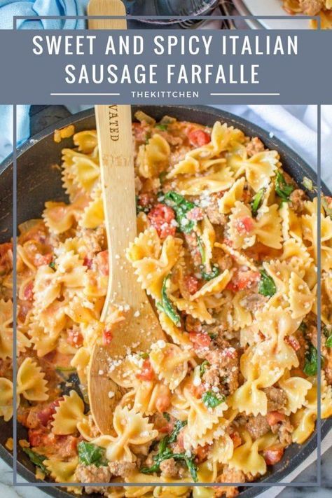 Sweet Sausage Recipes, Sweet And Spicy Sausage, Dinner Recipe Pasta, Ground Italian Sausage Recipes, Farfalle Pasta Recipes, Sweet Italian Sausage Recipes, Healthy Sausage Recipes, Italian Sausage Recipes Pasta, Farfalle Recipes