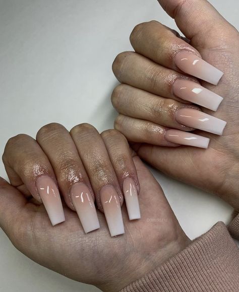 acrylic nails, natural color, tapered square, ombre, medium long length Ombre Chrome Nails, Acrylic Nails Natural, Ballerina Acrylic Nails, Natural Acrylic Nails, Long Square Nails, Tapered Square Nails, Square Nail Designs, Ombre Acrylic Nails, Simple Acrylic Nails