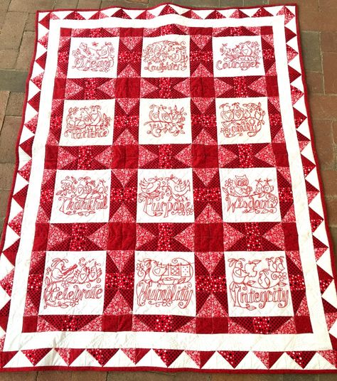 Redwork Embroidery Patterns, Redwork Patterns, Red And White Quilts, Pattern Quilt, Quilt Care, Heirloom Quilt, Barn Quilt Patterns, Redwork Embroidery, Quilt Border