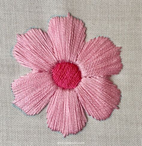 flower motif stitched with satin stitch Satin Stitch Embroidery, Stitch Embroidery Design, Motif Embroidery, Embroidery Sampler, Christmas Embroidery Designs, Hand Embroidery Tutorial, Embroidery Stitches Tutorial, Learn Embroidery, Embroidery Motifs