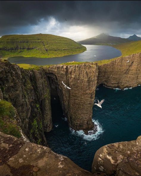 Lake Sørvágsvatn, Faroe Island Faroe Islands Denmark, Earth Pictures, Island Lake, Faroe Islands, Nature Images, Life Is An Adventure, Magical Places, Lonely Planet, Aerial View