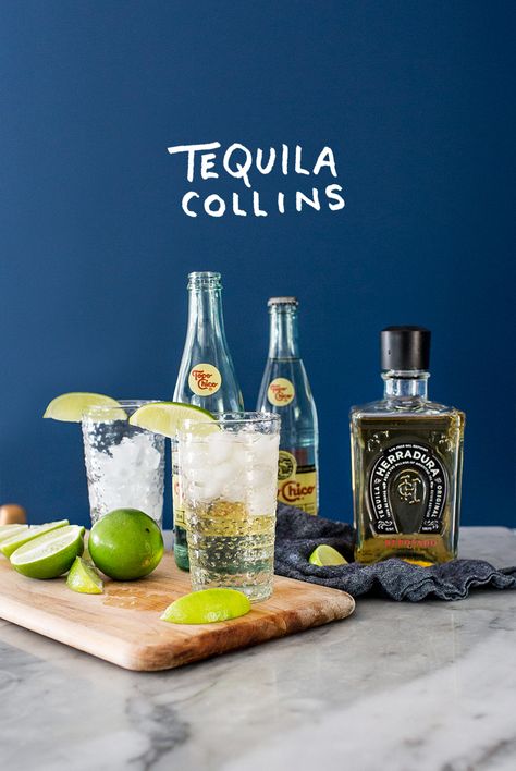 Tequila Collins Recipe | The Fresh Exchange | Bloglovin’ Tequila Collins, Tequilla Cocktails, Drink Desserts, Healthy Cocktails, Creative Cocktails, Tequila Drinks, Reposado Tequila, Best Cocktail Recipes, Creative Cocktail