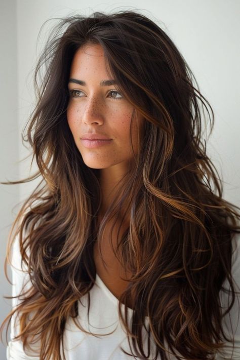 Sunkissed Brunette Hair, Sunkissed Brunette, Brunette Hair Ideas, Rambut Brunette, Long Brunette, Brown Hair Balayage, Long Brown Hair, Balayage Brunette, Haircuts For Long Hair