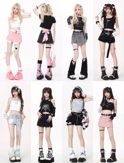 Cute Acubi Fashion, Y2k Asian Outfits, Aesthetic Y2k Outfits Korean, Y2k Douyin Outfit, Y2k Outfits Chinese, Y2k Fashion Kpop, Cute Acubi Outfits, Kpop Debut Outfit, Douyin Outfits Cute