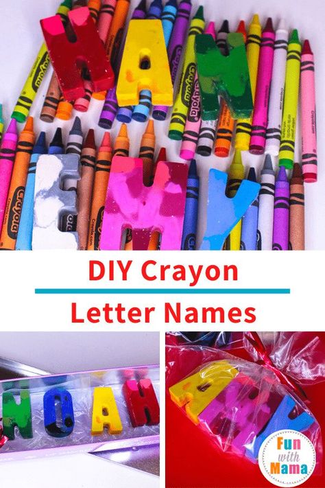 This fun crayons art is unique and simple! Make your own Crayon Letter Names using melted down crayons! Great for alphabet fun. Alphabet Crayons Diy, Name Crayons Packaging, How To Make Crayon Letters, Crayon Names Diy, Name Crayons Diy, Crayon Name Craft, Crayon Letters Diy, Crayon Crafts For Preschoolers, Classroom Names