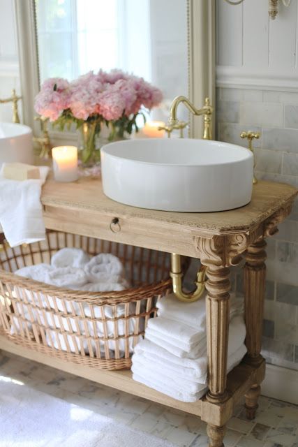 French Cottage Bathroom Vanity: How to get the look details - Oh the bathroom renovation project... it just keeps getting better and better. And by better and better, I mean... bett... French Country Style Bathroom, French Cottage Bathroom, Country Bathroom Designs, Country Style Bathrooms, Bathroom Marble, French Country Bathroom, Cottage Shabby Chic, French Country Bedrooms, Cottage Bathroom