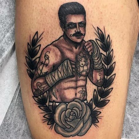 50 Traditional Boxer Tattoo Designs For Men - Retro Boxing Ideas Old School Fighter Tattoo, Traditional Fighter Tattoo, Old School Boxer Tattoo, Boxing Tattoo, Boxer Tattoo, Boxing Tattoos, Box Tattoo, Fighter Tattoo, Tattoo Shading