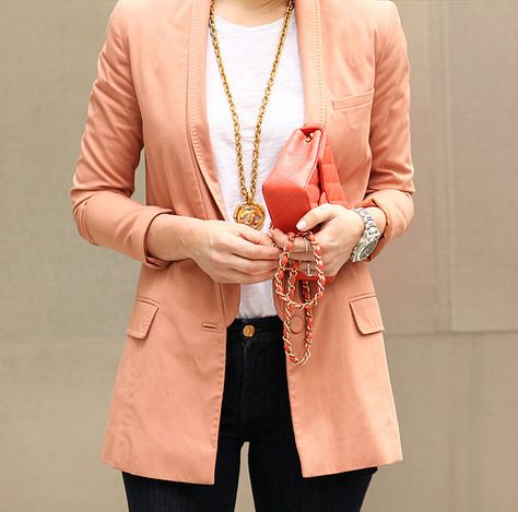 Peach Jacket Outfit, Peach Blazer Outfit, Vintage Chanel Clothing, Peach Jacket, Blush Outfit, Peach Blazer, Brooklyn Blonde, Peach Vintage, Style Inspiration Spring Summer