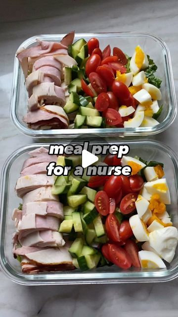 Madeline Tague on Instagram: "✨ meal prep for a nurse ✨ 🥗chef salad - chopped romaine lettuce and roll ups of ham, turkey and cheese, hard boiled eggs, chopped tomatoes and cucumbers 🍯 honey mustard dressing - 2 tbsp mayo, 2 tbsp yellow mustard, 1 tbsp whole grain mustard, 1 tbsp olive oil, 1 tbsp white balsamic vinegar, 1 tbsp honey and some black pepper - makes 2 servings  🍎 sliced apples and nut butter - slice apples and soak in a mixture of 1 cup water and 1/8 tsp salt for a couple minutes to prevent browning. Rinse and dry before packing up  🥚 breakfast quesadilla - scramble 2 eggs and cook over medium heat until the bottom is set but the top is still wet, place a tortilla on top. Flip add cheese and breakfast meat and another tortilla. Allow the cheese to melt slightly and then f Meal Prep For Nurses, Nurse Lunch Ideas, Nurse Meal Prep, Salad Chopped, Tomatoes And Cucumbers, Whole Grain Mustard, Egg Lunch, Breakfast Quesadilla, Sliced Apples