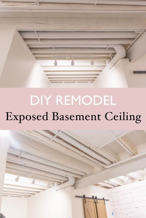 5 Considerations for an Exposed a Basement Ceiling (with Pictures) Basement Lighting Ideas, Ceiling Light Ideas, Drop Ceiling Basement, Unfinished Basement Ceiling, Exposed Basement Ceiling, Basement Ceiling Painted, Basement Ceilings, Cheap Basement Remodel, Ceiling Painted