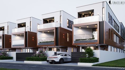 Residential enclave at Labadi. Designed by spaceloci. on Behance 4 Unit Apartment Building Design, Commercial With Residential Elevation, Townhouse Development Design, Estate Layout, Residential Complex Concept, Apparment Plan, Elevation House, Town House Plans, The Residential Complex Concept