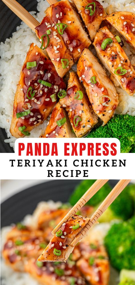 Panda Express Teriyaki Chicken is tender, juicy, and full of delicious sweet and savory flavors. This copycat recipe is quick and easy to make, so you can enjoy it any day of the week Panda Express Teriyaki Chicken, Panda Express Fried Rice, Panda Express Recipes, Chicke Recipes, Sesame Chicken Recipe, Chicken Teriyaki Recipe, Food Homemade, Homemade Teriyaki Sauce, Panda Express