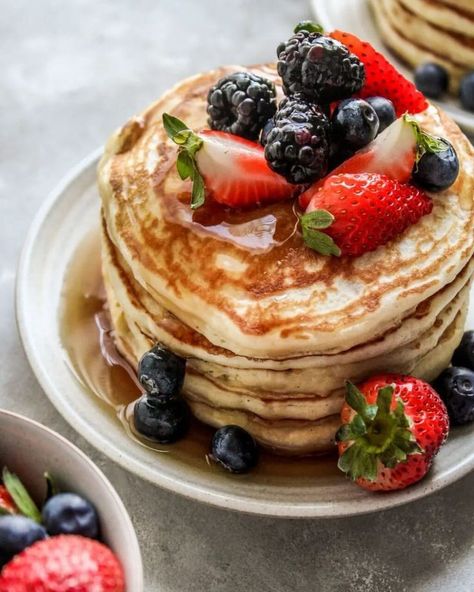 Pancakes With Fruit Topping, Scratch Pancake Recipe, Stacked Pancakes, Ultimate Pancake Recipe, Homemade Pancakes Recipe, Pancakes And Fruit, Pancakes With Fruit, Cinnamon Sugar Apples, Dried Raisins