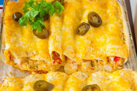 Creamy White Sauce and Crab Enchiladas Crab Enchiladas Recipe, Crab Enchiladas, Seafood Enchiladas Recipe, Seafood Enchiladas, Mexican Enchiladas, Enchiladas Healthy, Creamy White Sauce, Ancestral Nutrition, Crab Dishes