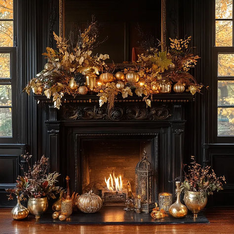 Farmhouse inspired fireplace with vintage fall acc Fall Decor Fireplace Ideas, Fireplace Fall Decorating Ideas, Fireplace Fall Decor, Decorate Fireplace, Fall Fireplace Mantel, Fireplace Decor Ideas, Fall Fireplace, Fireplace Mantle Decor, Fall Mantle