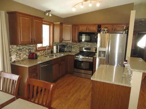 Gorgeous kitchen in split entry home for sale in Ramsey Raised Ranch Kitchen, Split Level Kitchen, Split Level Kitchen Remodel, Condo Kitchen Remodel, Ranch Kitchen Remodel, Split Level Home, Simple Kitchen Remodel, Galley Kitchen Remodel, Farmhouse Kitchen Remodel