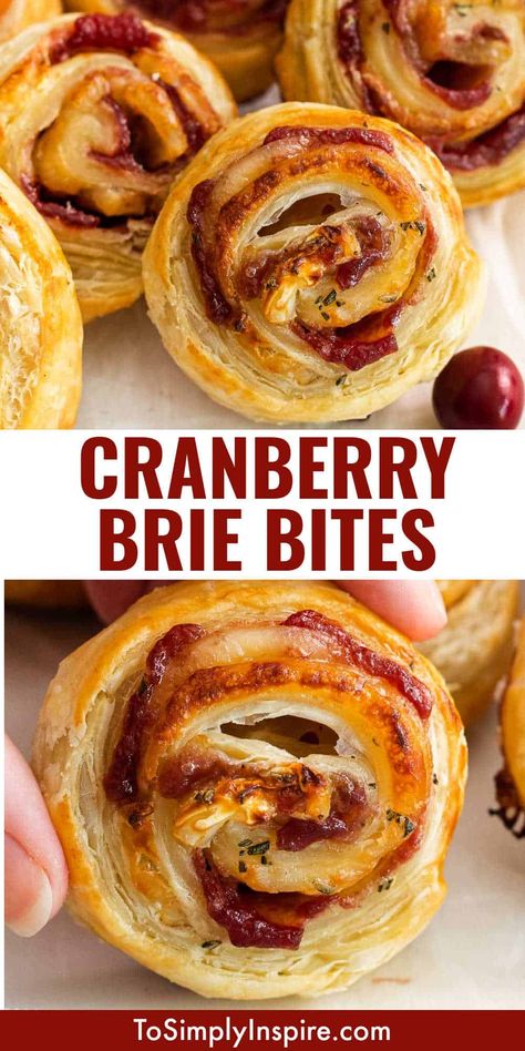 Brie Cranberry Appetizer, Puff Pastry App, Brie Bites Puff Pastry, Brie Appetizer Bites, Cranberry Appetizer, Cranberry Bites, Cranberry Brie Bites, Easy Puff Pastry Recipe, Puff Pastry Pinwheels