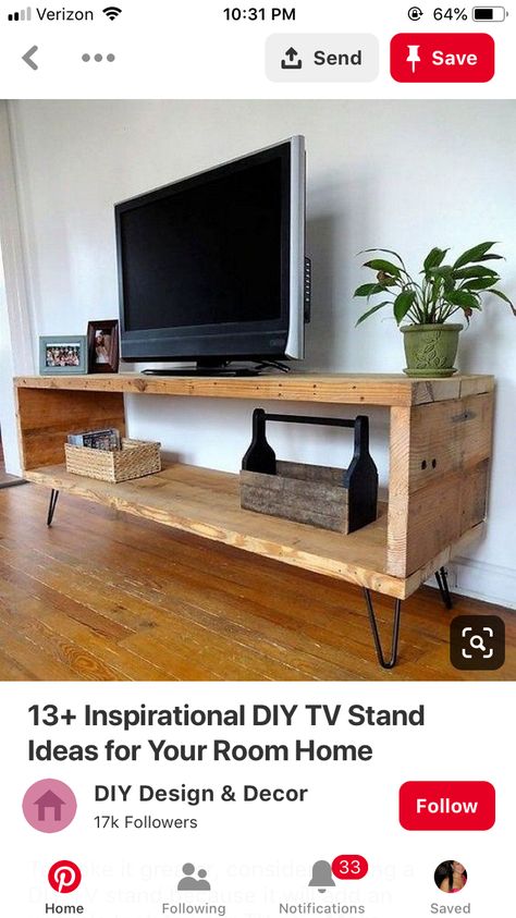 Industrial Bedroom Diy, Diy Industrial Home Decor, Industrial Tv Stand, Tv Stand Designs, Industrial Home Design, Diy Tv Stand, Wooden Tv Stands, Flat Screen Tv, Industrial Interior Design