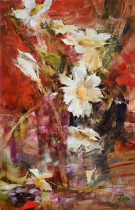 White Cosmos by Laura Robb Oil ~ 14 x 9 Elizabeth Robbins Paintings, Laura Robb Paintings, Laura Robb, Barbara Flowers Paintings, White Cosmos, Pink Amaryllis, White Cosmo, Asian Vases, Yellow Orchid