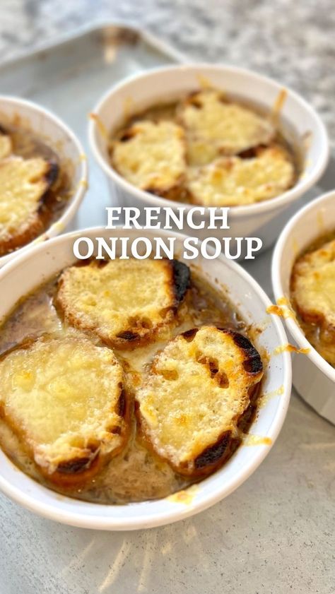 Erica Baty on Reels | Clean Eating Family Meals, Healthy Lemon Chicken, Homemade French Onion Soup, Classic French Onion Soup, Onion Soup Recipe, Fall Recipes Pumpkin, Veggie Broth, Oven Safe Bowls, Sweet Onions