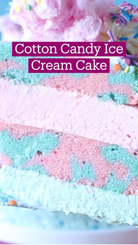 Cotton Candy Ice Cream Cake | Pinterest Cotton Candy Ice Cream, Candy Ice Cream, Diy Desserts, Ice Cream Candy, Gateaux Cake, Tasty Baking, Fun Baking Recipes, Food Dessert, Cooking Recipes Desserts