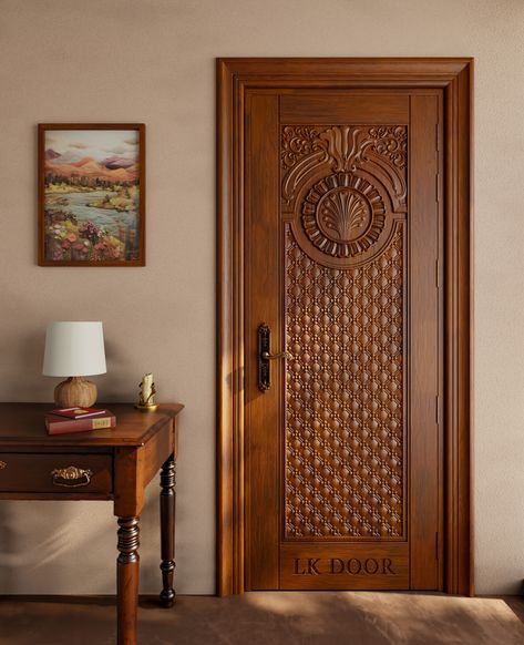 LK 165 Passionate about the details! Crafted from the finest wood, it's built to last a lifetime. 🚪  📞 (+91) 8447141141 . . . . #lkdoor #woodendoors #Homeimprovement #woodendoor #woodworking #door #doors #solidwood #frontdoor #maindoor #interiordesign #architect Wood Main Door Design, Teak Wood Main Door Design, Teak Wood Main Door, Door Elevation, Wood Main Door, Main Door Designs, Wood Front Entry Doors, Future Furniture, Simple Door