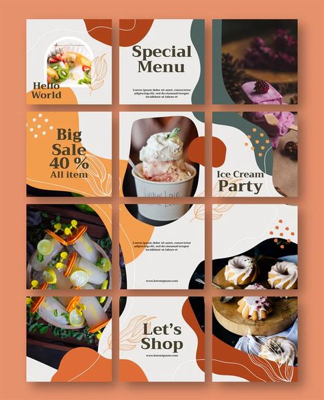 Puzzle Food, Instagram Grid Layout, Food Collage, Instagram Grid Design, Teaching Graphic Design, Instagram Puzzle Template, Instagram Design Layout, Puzzle Template, Instagram Feed Layout