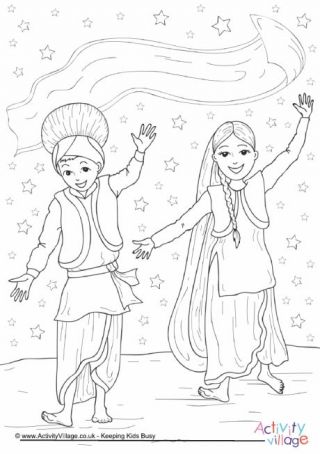 Baisakhi Activity For Kindergarten, Vaisakhi Activities, Happy Vaisakhi, Bhangra Dance, Dance Coloring Pages, Diwali Drawing, Happy Baisakhi, Rainbow Dance, School Art Activities