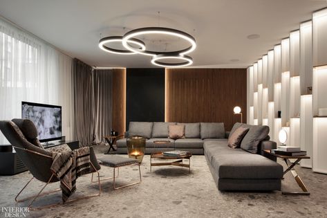 Bulgaria’s ALL in Studio Embraces Challenges to Master Complex Smart Home High Tech Interior, Modern Lighting Chandeliers, Tech House, Transitional Living Rooms, Interior Design Magazine, Chandelier Light, Light Ceiling, Custom Bed, Room Lights