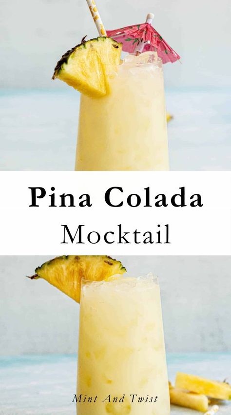 This Pina Colada mocktail combines cream of coconut with pineapple juice and a touch of lemon. Fill with ice and add tropical garnishes. A fusion of tropical pineapple and creamy coconut flavors, this virgin piña colada recipe is the perfect refreshing drink for hot summer days. It’s a non-alcoholic drink that captures the vibrant essence of the classic piña colada and offers a fun and delicious twist. It offers the entire family an opportunity to enjoy it. Pina Colada Recipe Non Alcoholic, Virgin Piña Colada, Colada Drinks, Pina Colada Mocktail, Summer Mocktails, Pina Colada Drinks, Easy Mocktails, Virgin Pina Colada, Virgin Cocktails