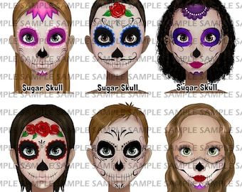 Makijaż Sugar Skull, Skeleton Face Paint, Sugar Skull Face Paint, Halloween Makeup For Kids, Maquillage Halloween Simple, Halloween Sugar Skull, Skull Face Paint, Sugar Skull Face, Sugar Skull Design