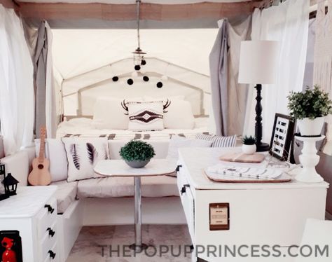 Pop Up Camper Table, Deer Pillows, New Pop Up Campers, Camper Decorations, Pop Up Princess, Trailer Makeover, Popup Camper Remodel, Pop Up Tent Trailer, Camper Redo