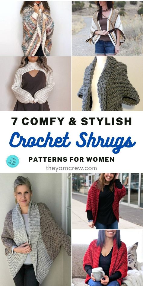 7 Comfy & Stylish Crochet Shrug Patterns For Women. Comfy & Stylish Crochet Shrug Patterns For Women curated by The Yarn Crew. Super Bulky Yarn Patterns Crochet, Crochet Shrugs, Bulky Yarn Patterns, Crochet Shrug Pattern, Shrug Pattern, Crochet Cardigan Sweater, Stylish Crochet, Make Your Own Clothes, Garment Pattern